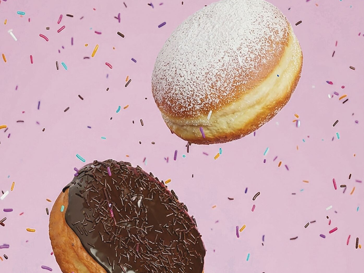 Eine Gruppe von Donuts in der Luft.